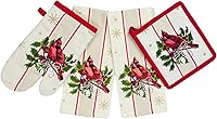 Vista 14 de Paños de Cocina y Agarraderas Navideños - Juego Alegre de Navidad de 4 Piezas 100% Algodón Verde Rojo Blanco - Dos (2) Paños de Cocina, Un (1)