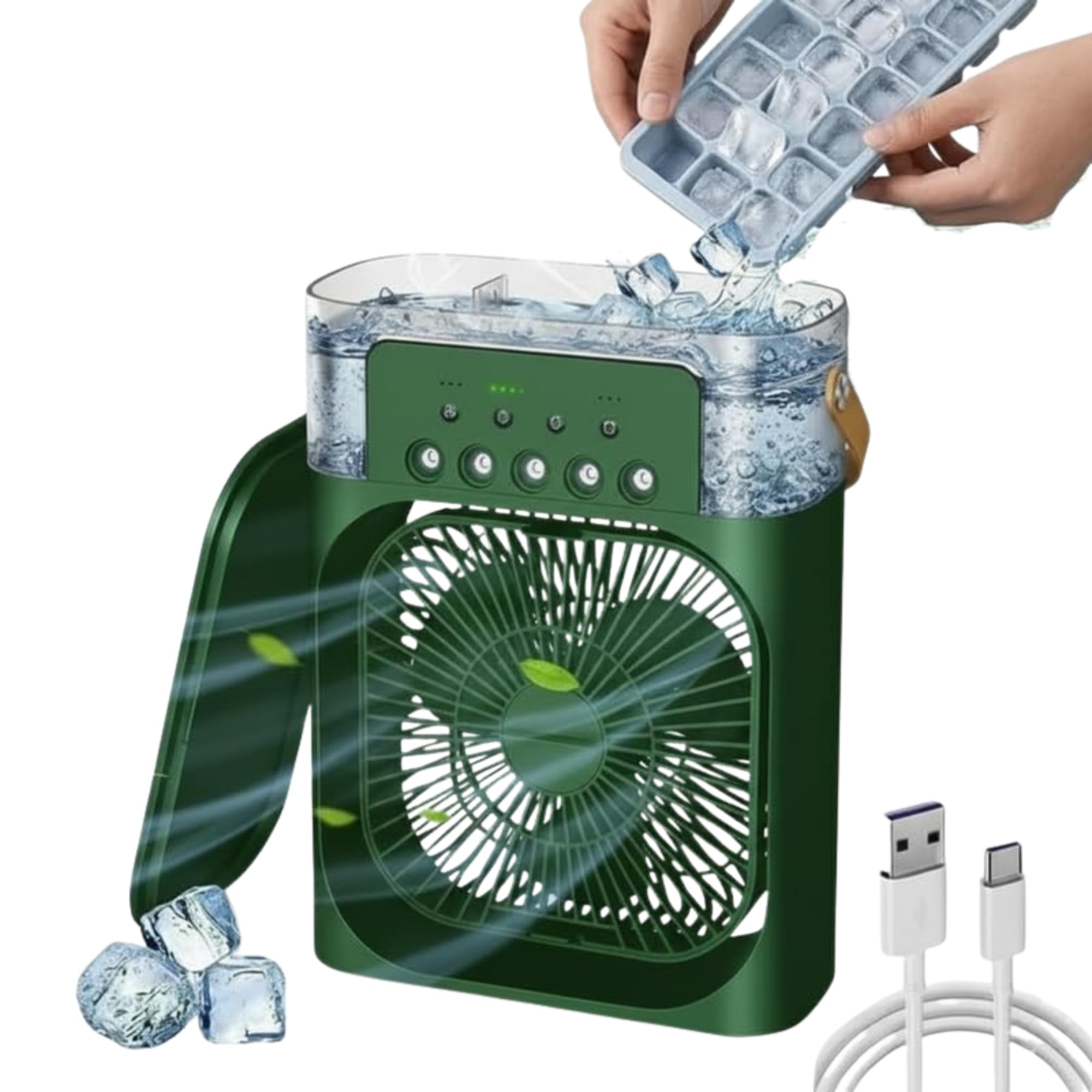 drumstone toprated 𝟏𝟓𝐘𝐫 𝐖𝐚𝐫𝐫𝐚𝐧𝐭𝐲 portable air conditioner fan, mini evaporative air cooler with 3 speed settings, 3 spray modes and timer function – green, usb powered led light