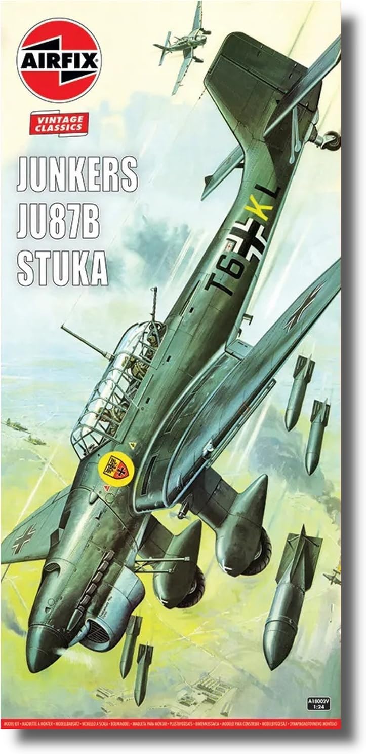 Airfix Model Airplane Kit Model - A18002V Junkers Ju87B Stuka, Plastic Plane Model Kits for Adults & Kids, Skill Level 4, 1:24 Scale WW2 Military Aircraft Models - Real Aeroplane Models
