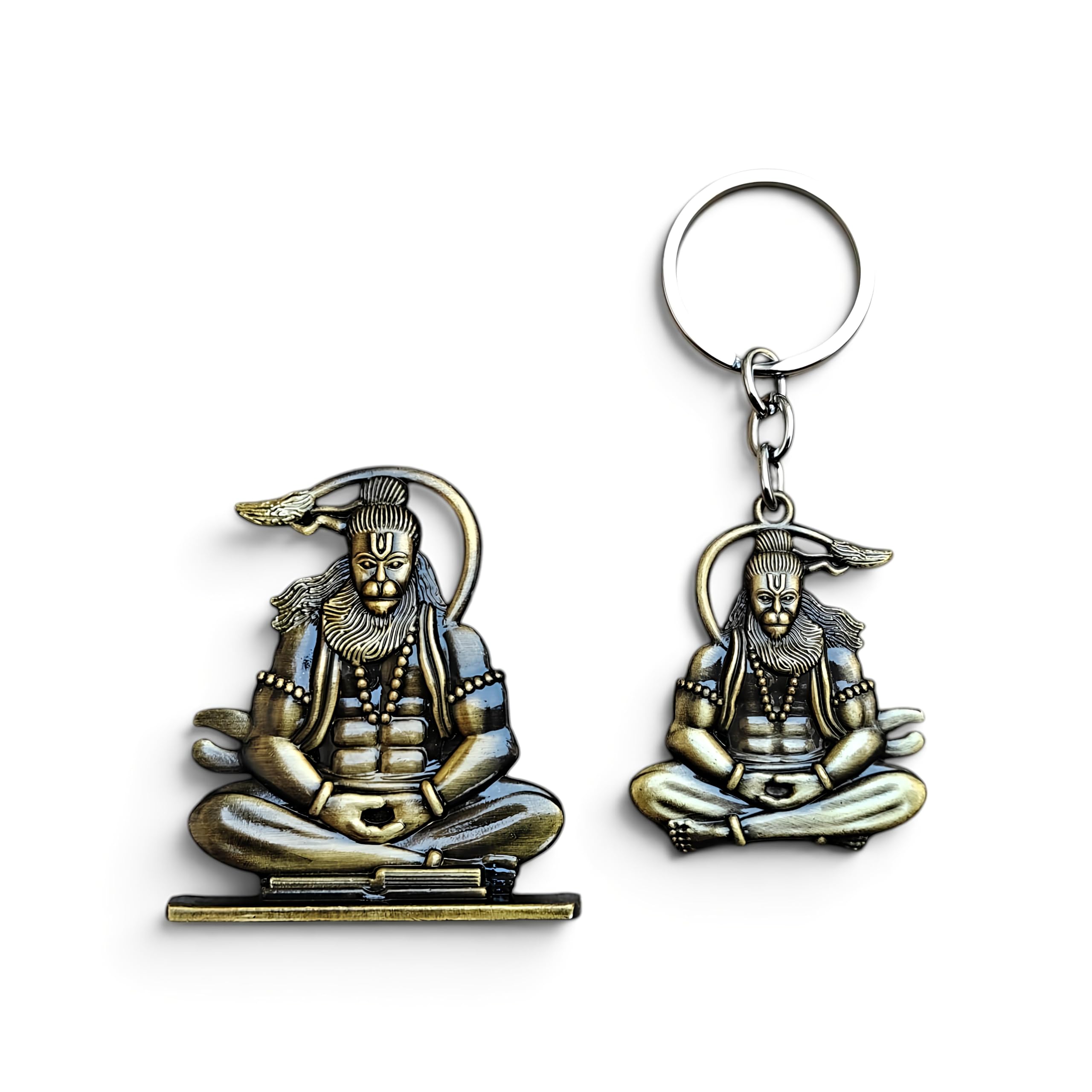 Combo Of Pawanputra Hanuman Keychain | Hanuman Ji Dhyan 6.5 Cm Height God Idol for Car Dashboard (Rusty Gold) (Pack Of 2)-image-13