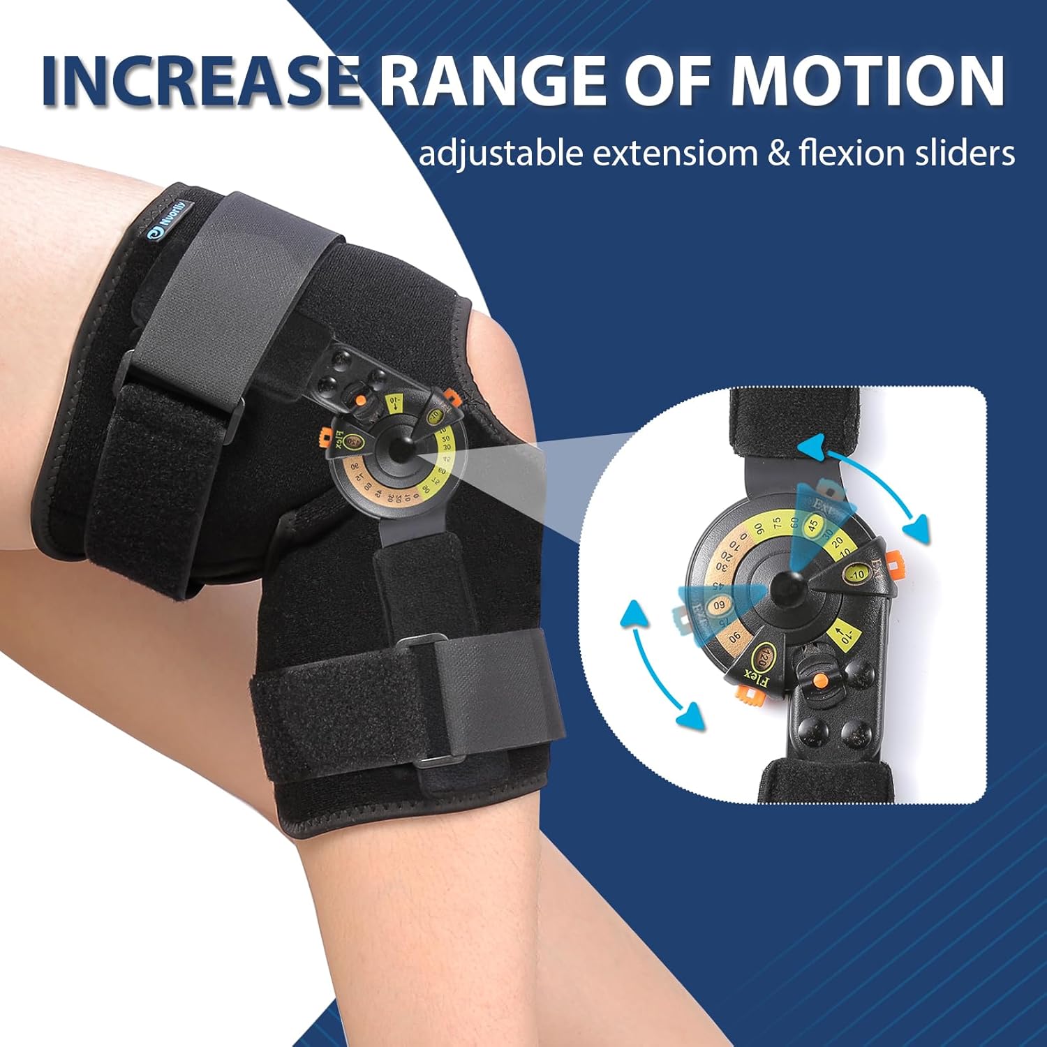 Nvorliy Hinged ROM Knee Brace with Side Stabilizers & Locking Dials, Post Op Knee Immobilizer for Arthritis, ACL, MCL, PCL, Meniscus Tear, Injurie/Knee Pain, Medical Orthopedic Support (Regular) - Image 2