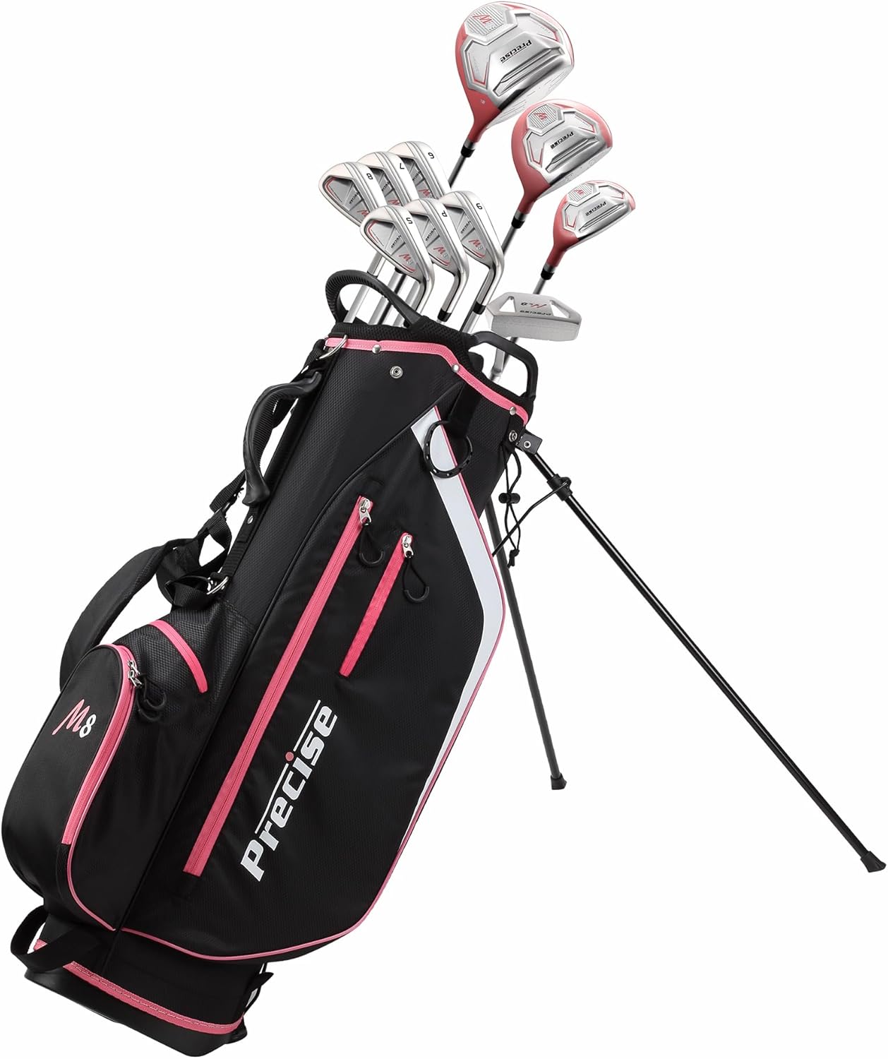Precise M8 15-Piece Womens Golf Club Full Set, Driver, Wood, Hybrid, Irons, Putter & Stand Bag, Lightweight & Durable Kevlar Graphite Shafts, Golf Clubs Women Right Handed, Regular & Petite Sizes