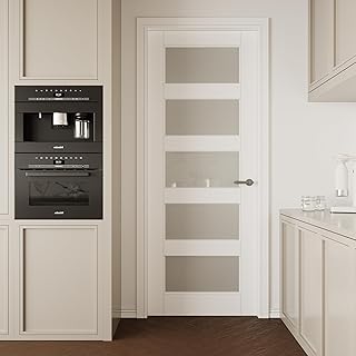 30''x80'' Pre-Built Frosted Glass Interior Door Slab Shaker, for Barn Do...