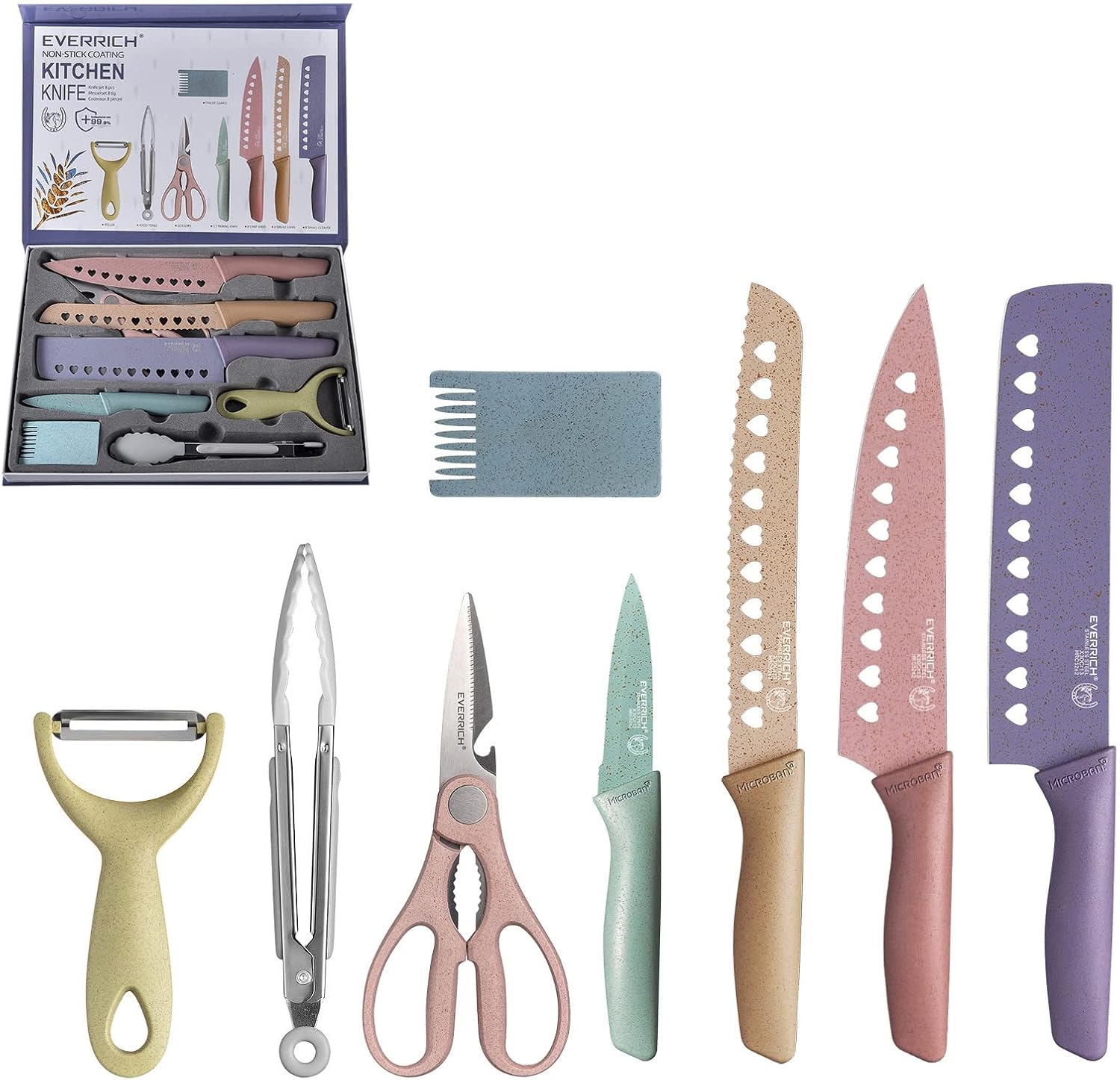 Fukep Kitchen Cutting Knife Set, 8 Pieces Colorful Chef Knife Set with