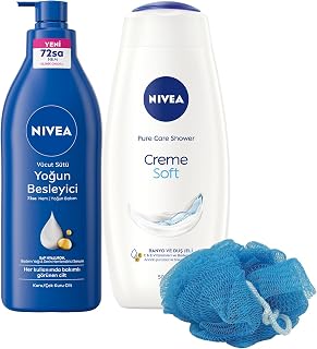 Creme Soft Duş Jeli 500ml ve Yoğun Besleyici Nemlendirici Vücut Sütü 400ml, Banyo Lifi Hediyeli
