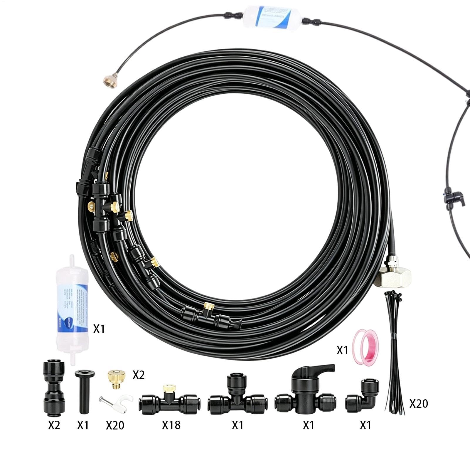 Kit di Nebulizzazione da Giardino Nebulizzatore Rinfrescante da Esterno e | Di Irrigazione Serra Con Ugelli E Filtri Da Patio Fattoria Campo Terreno Prato Balcone Gazebo