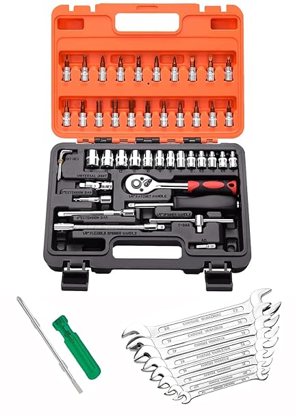Digital Craft Multifunction Hand Tool Kit Car Ratchet Wrench Assembly Tool Household Repair Tools Automotive Set 46PC Socket Set,8Pc Double Open Spanner Set,6Inch 2 In 1 Screw Driver,