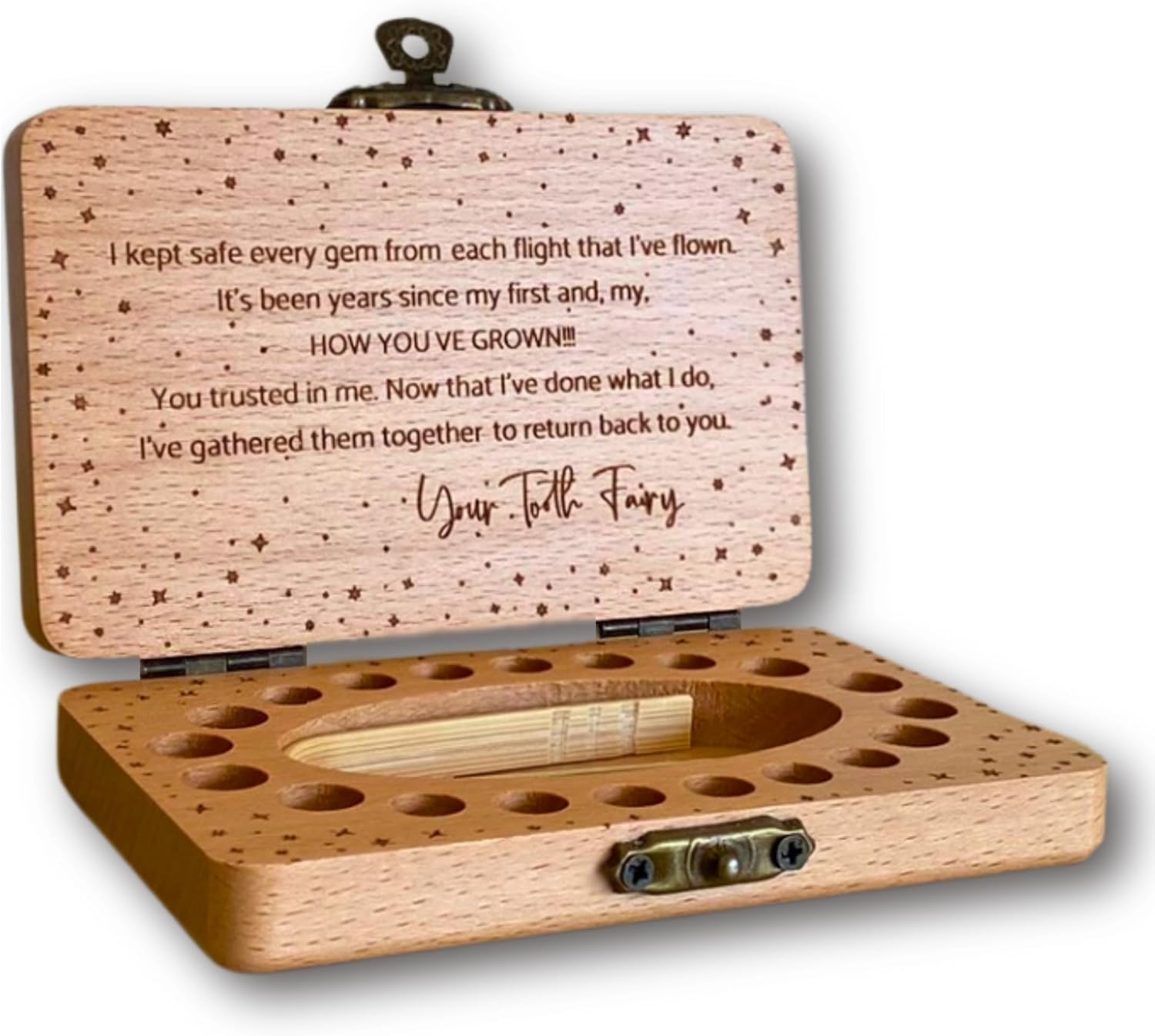 Tooth Fairy Keepsake Box for Girls & Boys, Tooth Fairy Box for 20 Baby Teeth, Wooden Tooth Storage & Saver Box for Lost Teeth, Tooth Fairy Gifts for Birthday or Shower Gift (Set of 2)