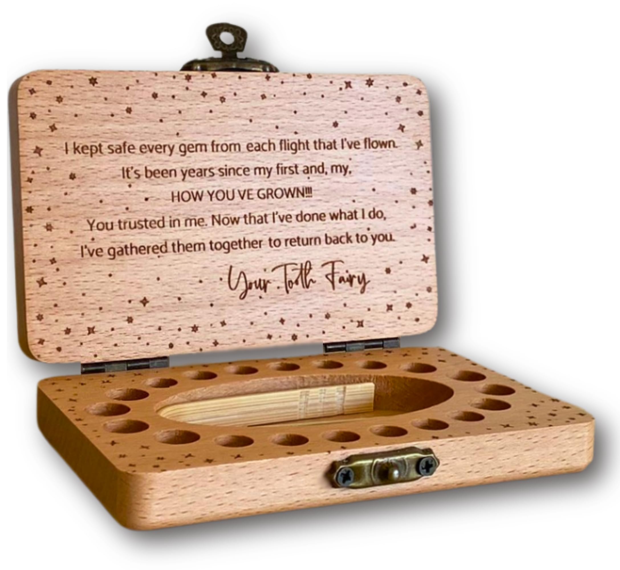 Tooth Fairy Keepsake Box for Girls & Boys, Tooth Fairy Box for 20 Baby Teeth, Wooden Tooth Storage & Saver Box for Lost Teeth, Tooth Fairy Gifts for Birthday (Natural Beech)
