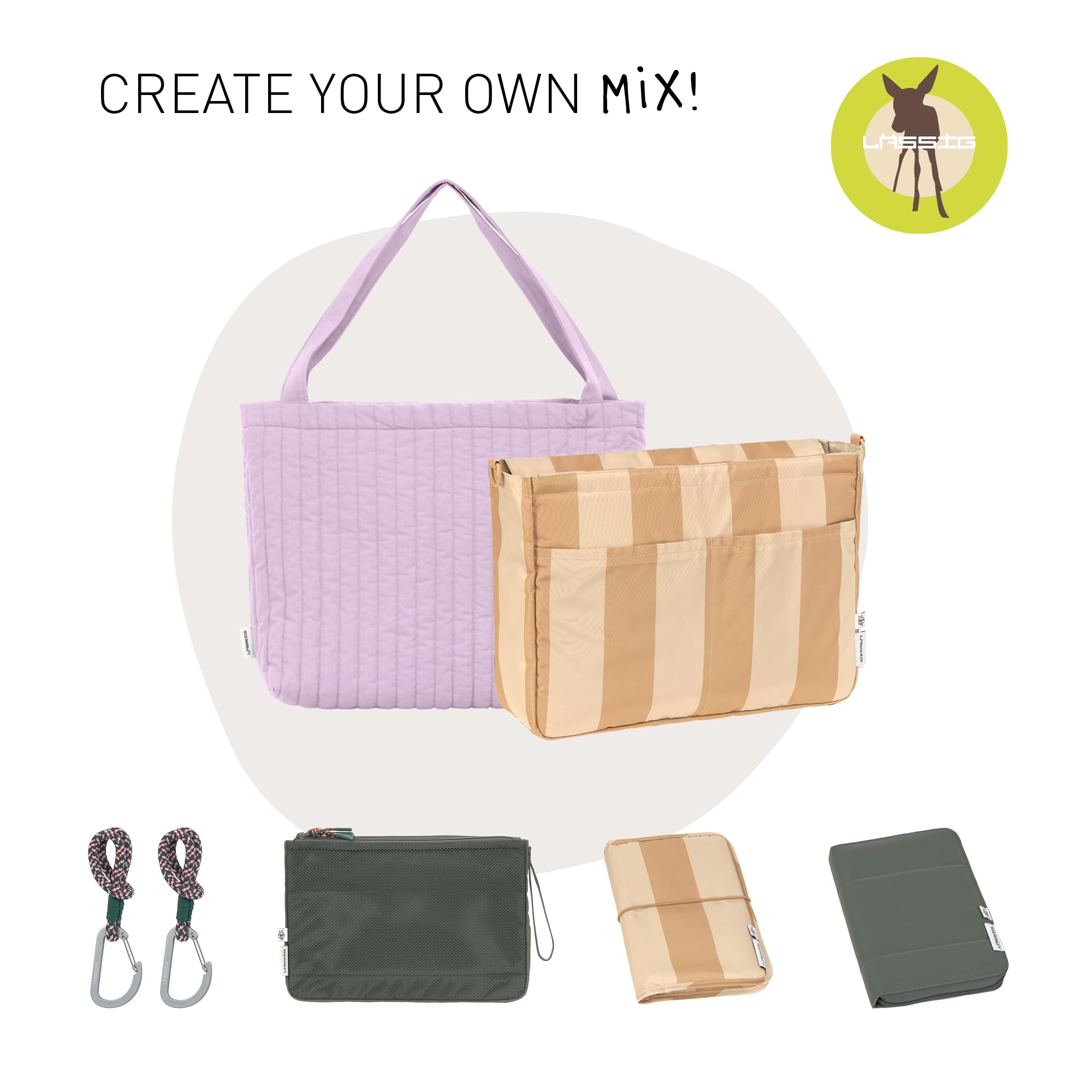LÄSSIG Organizzatore per carrozzina per bebè Organizzatore per borsa con attacco per carrozzina e tracolla/Casual MIX Multi Bag beige/camel