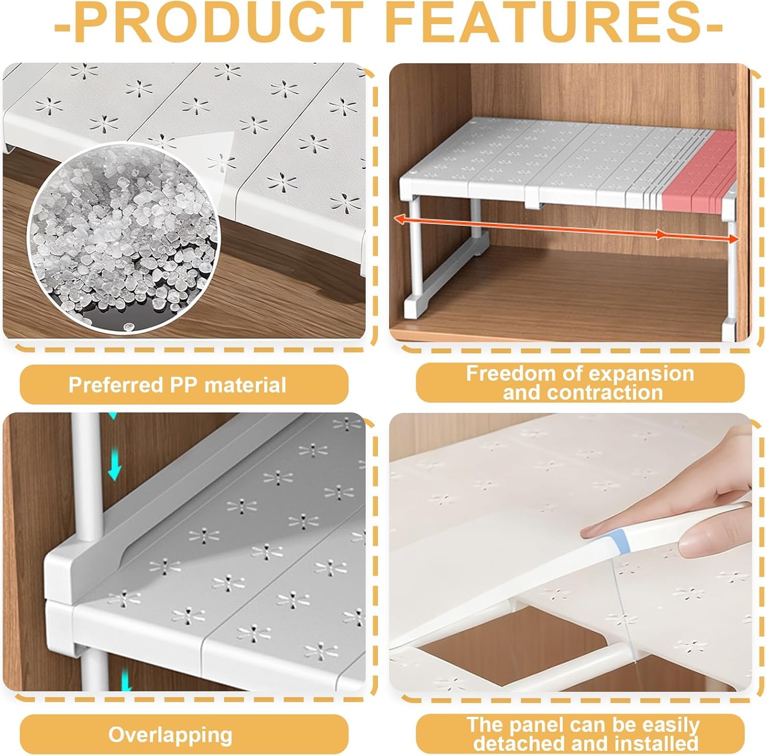 Scaffali regolabili per armadio, mensole espandibili, per armadi, armadi, cucina, bagno, 24 cm di larghezza, 32 cm di altezza, lunghezza regolabile 37-48 cm