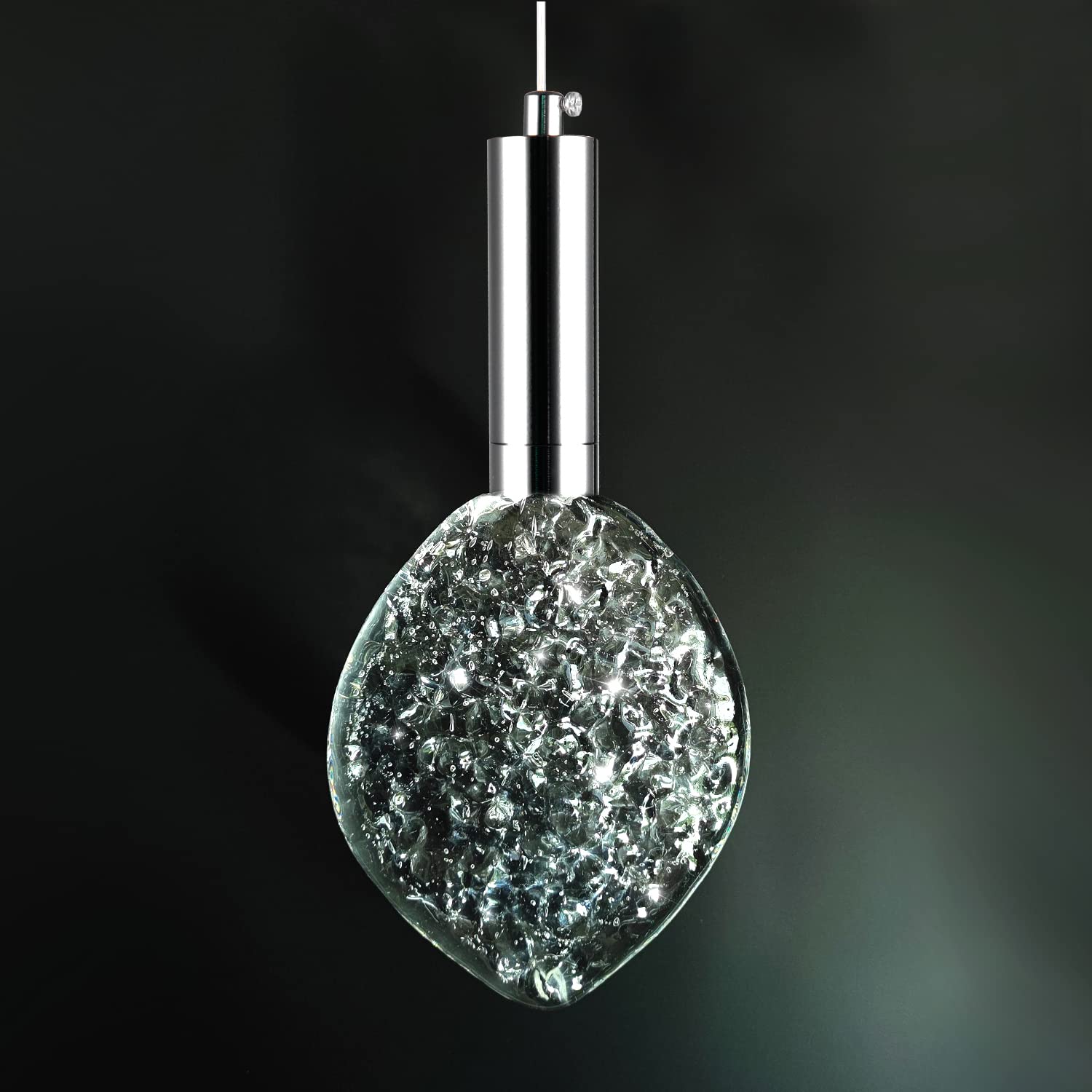 Photo 1 of AOSIHUA Chrome Pendant Light, Mini Crystal Pendant Lighting for Kitchen Island, Modern Sliver Bedside Ceiling Lights for Dining Table, Bedroom Bulb Included chrome 1-light