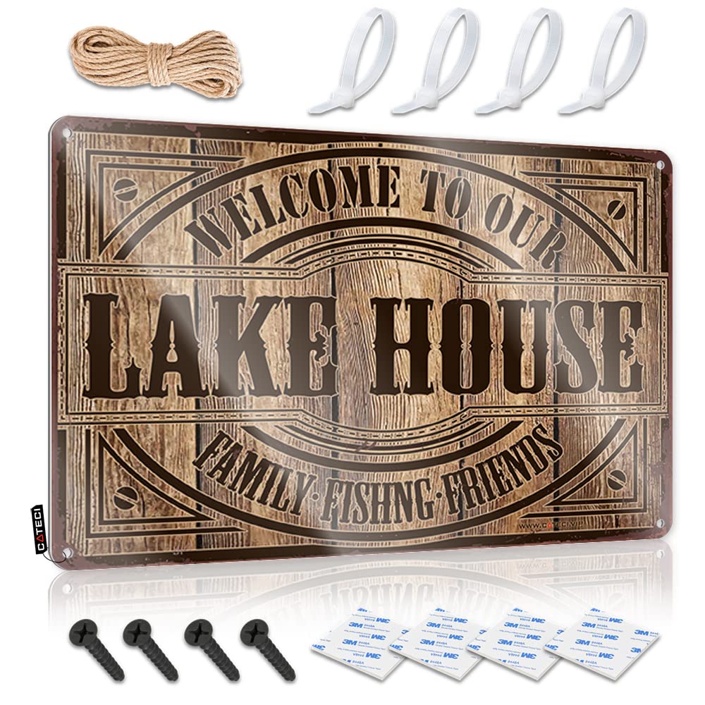 STWNVOITV Backyard Bar Decor Welcome To Our Lake House Tin Sign Little Man Cave Sign Personalized Bar Signs(30X40CM)