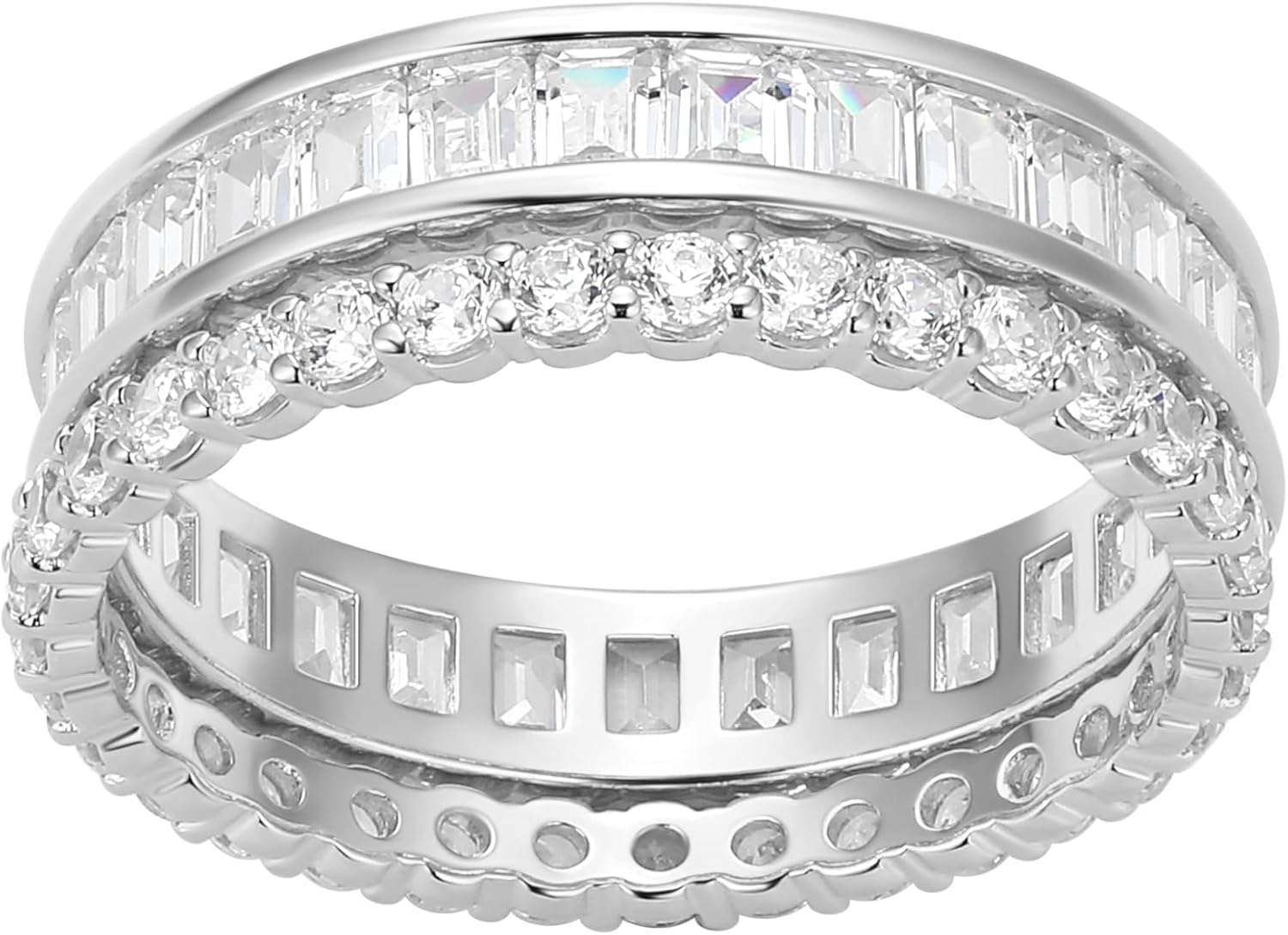 Amazon Essentials Cubic Zirconia Stackable 2-Ring Set in Sterling Silver