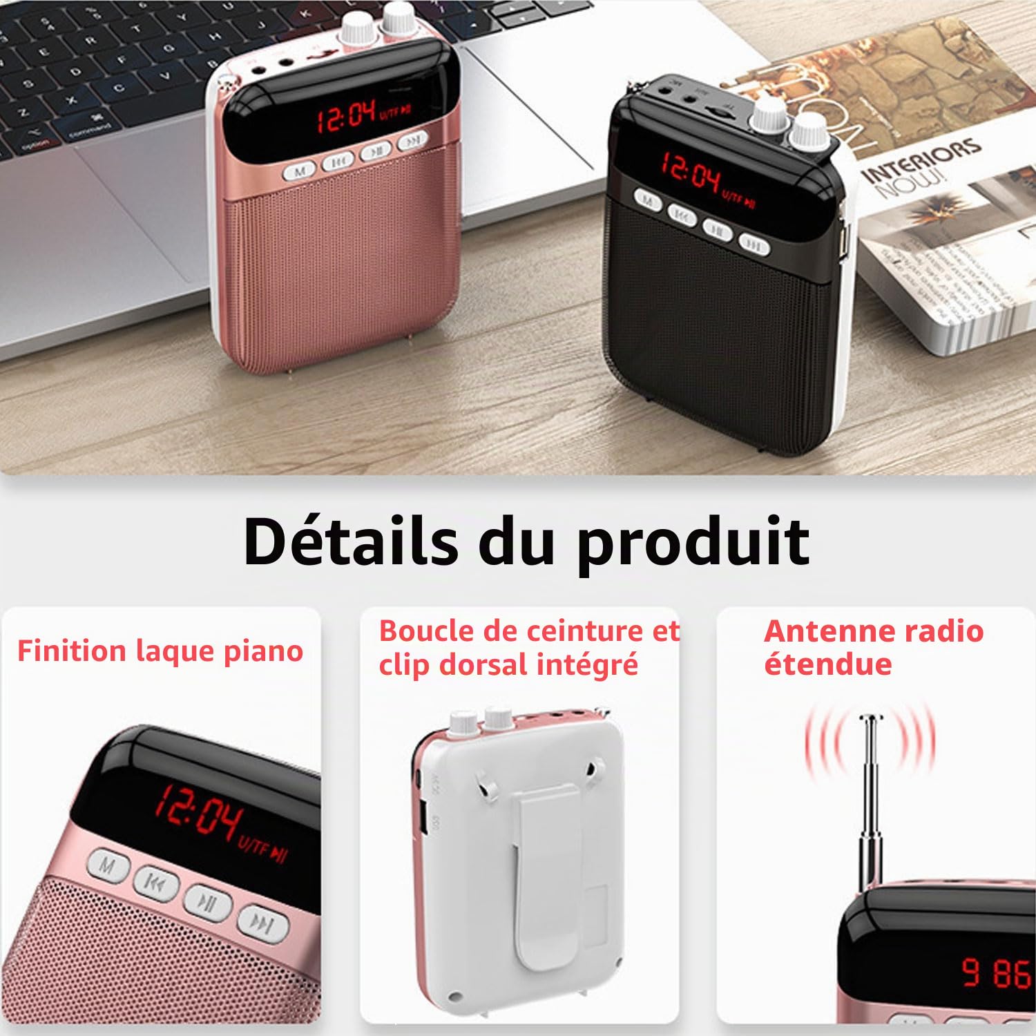 Amplificateur Vocal Portable pour Enseignants avec Bluetooth, Microphone-Casque Rechargeable de 2400 mAh et Ceinture, Haut-Parleur-Microphone Portable pour Enseignants,Salles de Classe Yoga(Rose)