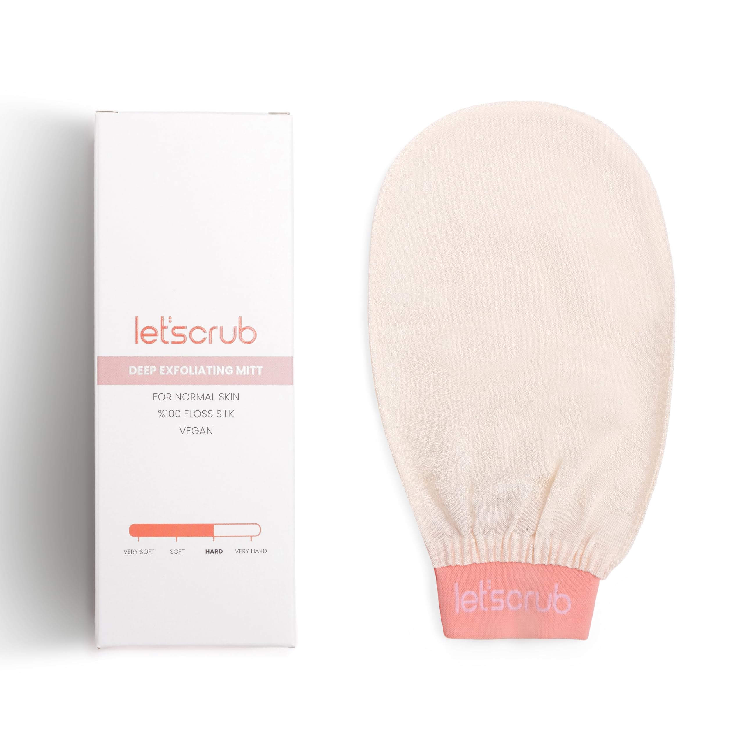 LET'SCRUB Ekru Banyo Duş Kesesi Peeling Eldiveni %100 Floş İpek Unisex