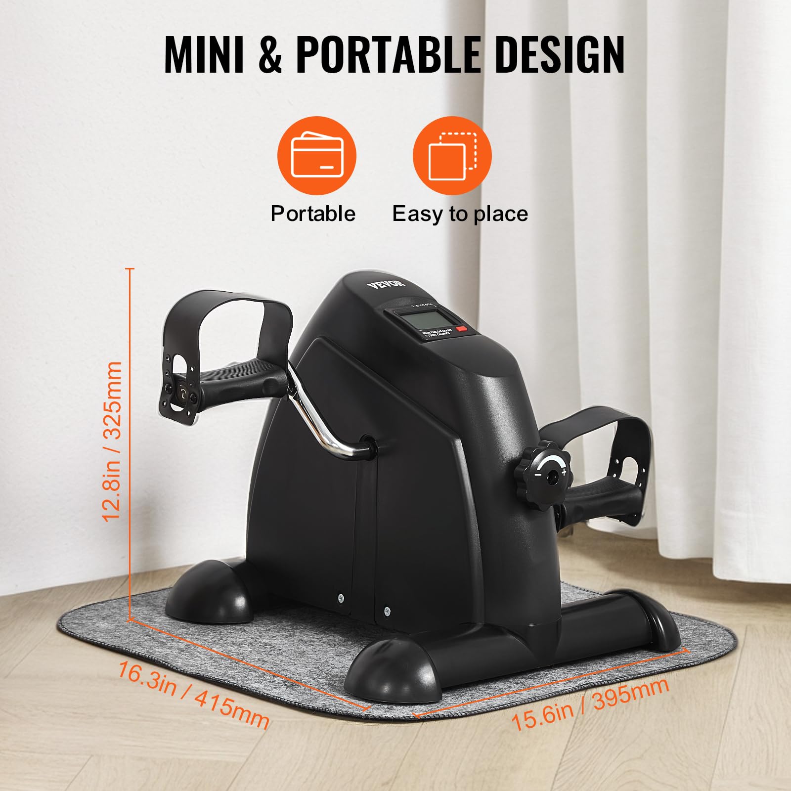 VEVOR Pédalier de Fitness sous Le Bureau, Mini Vélo d’Appartement pour Bras ou Jambes, Pédalier de Rééducation à Résistance Multi-Niveaux, avec Écran LCD et Tapis Antidérapant, pour Domicile Bureau