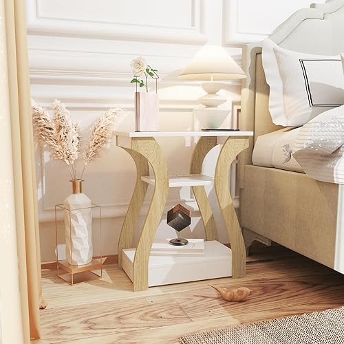 Miniatura 29 de Juego de 2 mesas auxiliares, mesa auxiliar con estación de carga, puertos USB y tomacorrientes, mesita de noche de 3 niveles, mesa de sofá para