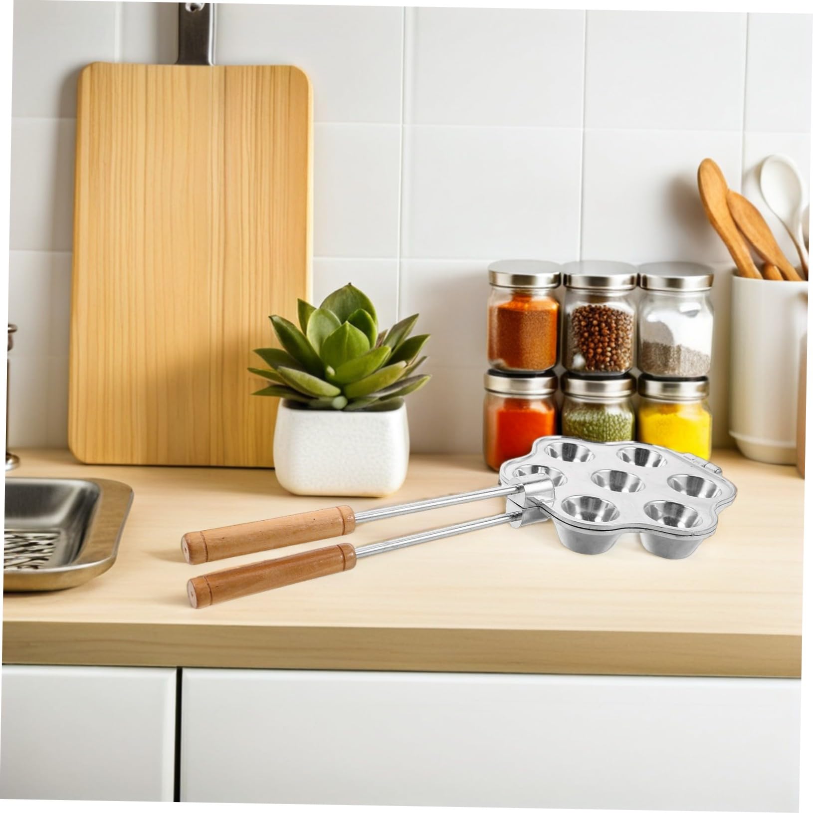 SHINEOFI Molde para Tartaletas de Huevo de 7 Orificios de Aluminio | Plata, Base Plana con Asa Integrada, Uso en Repostería y Celebraciones