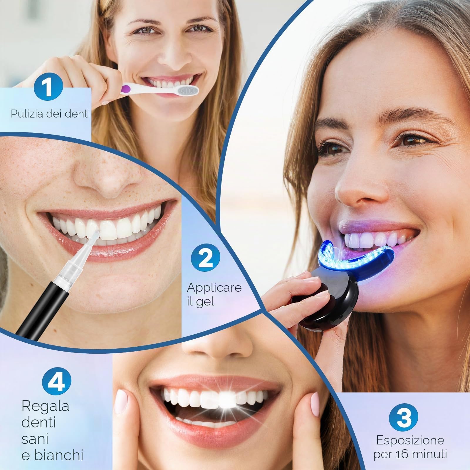 Kit Sbiancante Denti, LED Sbiancante Denti Professionale con 3pcs Gel Sbiancante per Denti, Ricarica Magnetica, Rimuovere Rapidamente Macchie Dei Denti, Kit Per La Cura Dentistica Domestica