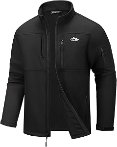 WULFUL Men's Lightweight Softshell Jacket Warm Fleece Lined Windbreaker Waterproof Soft Shell Outdoor