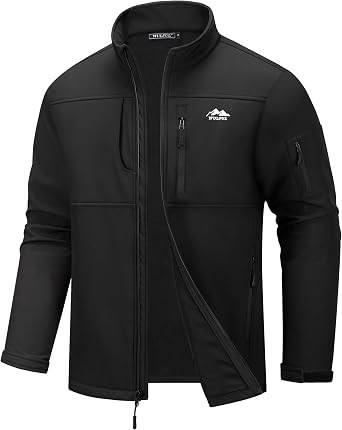 WULFUL Mens Lightweight Softshell Jacket Warm Fleece Lined Windbreaker Waterproof Rain Jacket for Winter Outdoor Hiking