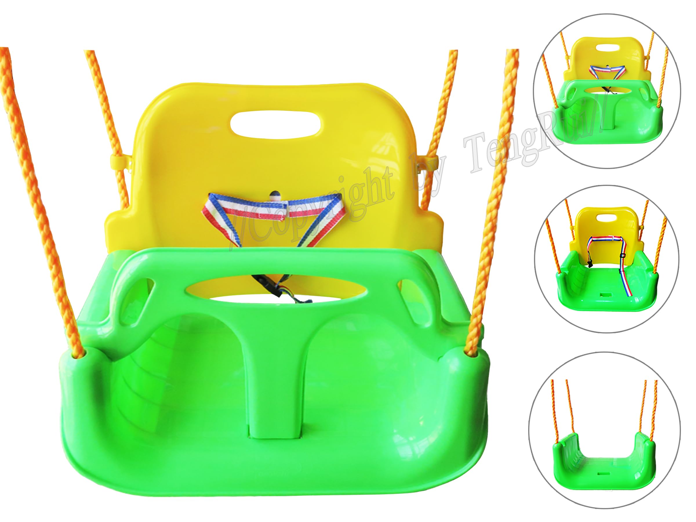 Altalena pieghevole 3 in 1 da neonato a adolescente versione di aggiornamento con moschettoni per giardino di casa, patio, giochi all'aperto (sedia verde + corrimano verde)