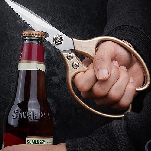 Miniatura 3 de Tijeras de cocina doradas, tijeras de cocina resistentes, aptas para lavavajillas, suministros esenciales de cocina para el hogar, tijeras afiladas