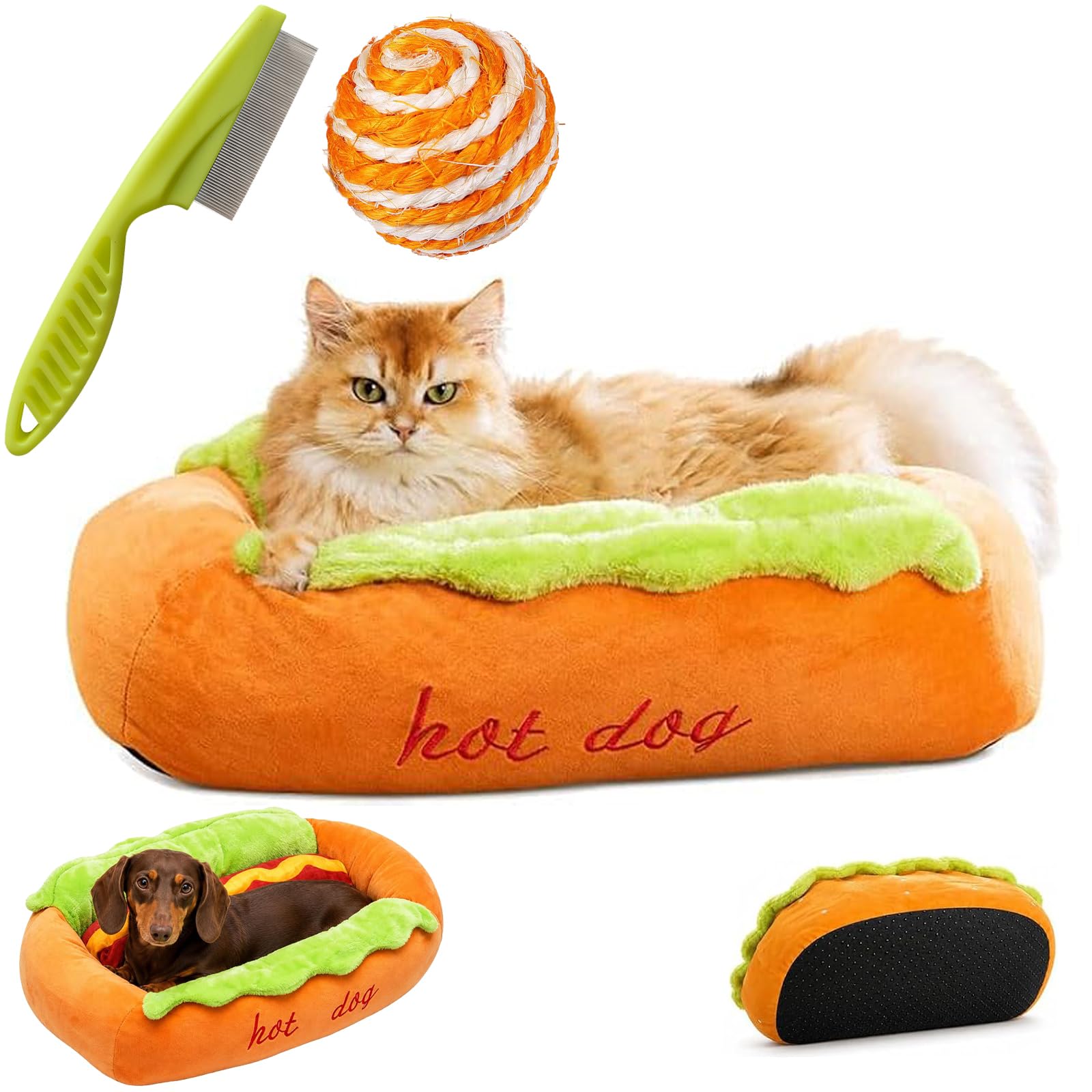 NNBWLMAEE Hot Dog Dog Bed for Dachshund, Removable & Washable Hot Dog Burrow Bed, Soft Hot Dogs Dog Bun, Soft Plush Small Cute and Warm Pet Sofa Nest, Washer and Dryer Friendly，S-50 * 35 * 16cm
