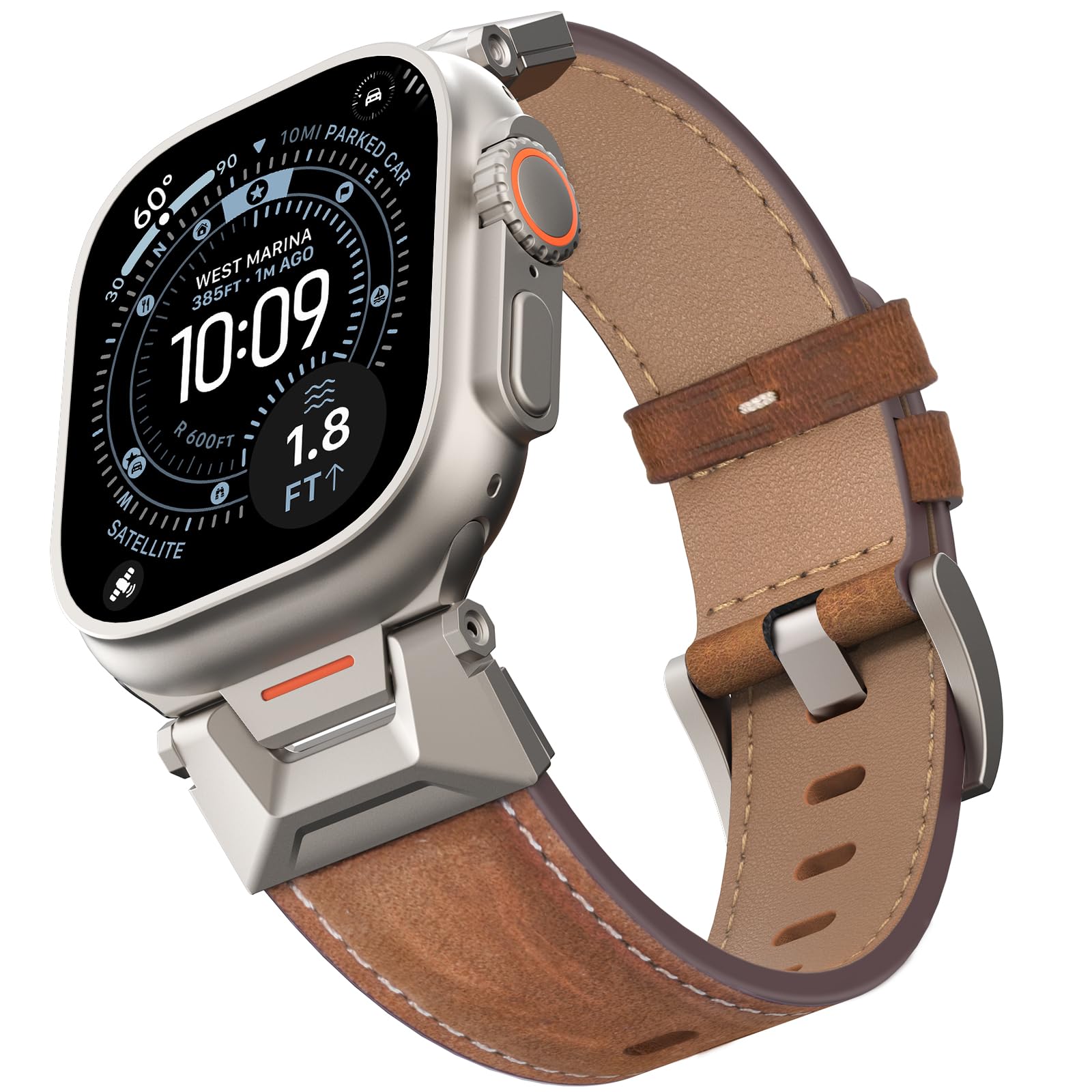 Lederarmband kompatibel für Apple Watch Ultra 3 Armband 49mm 46mm 45mm 44mm 42mm, Top Grain Echtes Leder Band mit Metallverbinder für iWatch Ultra 2/1 Series 11 10 9 8 7 6 5 4 3 SE