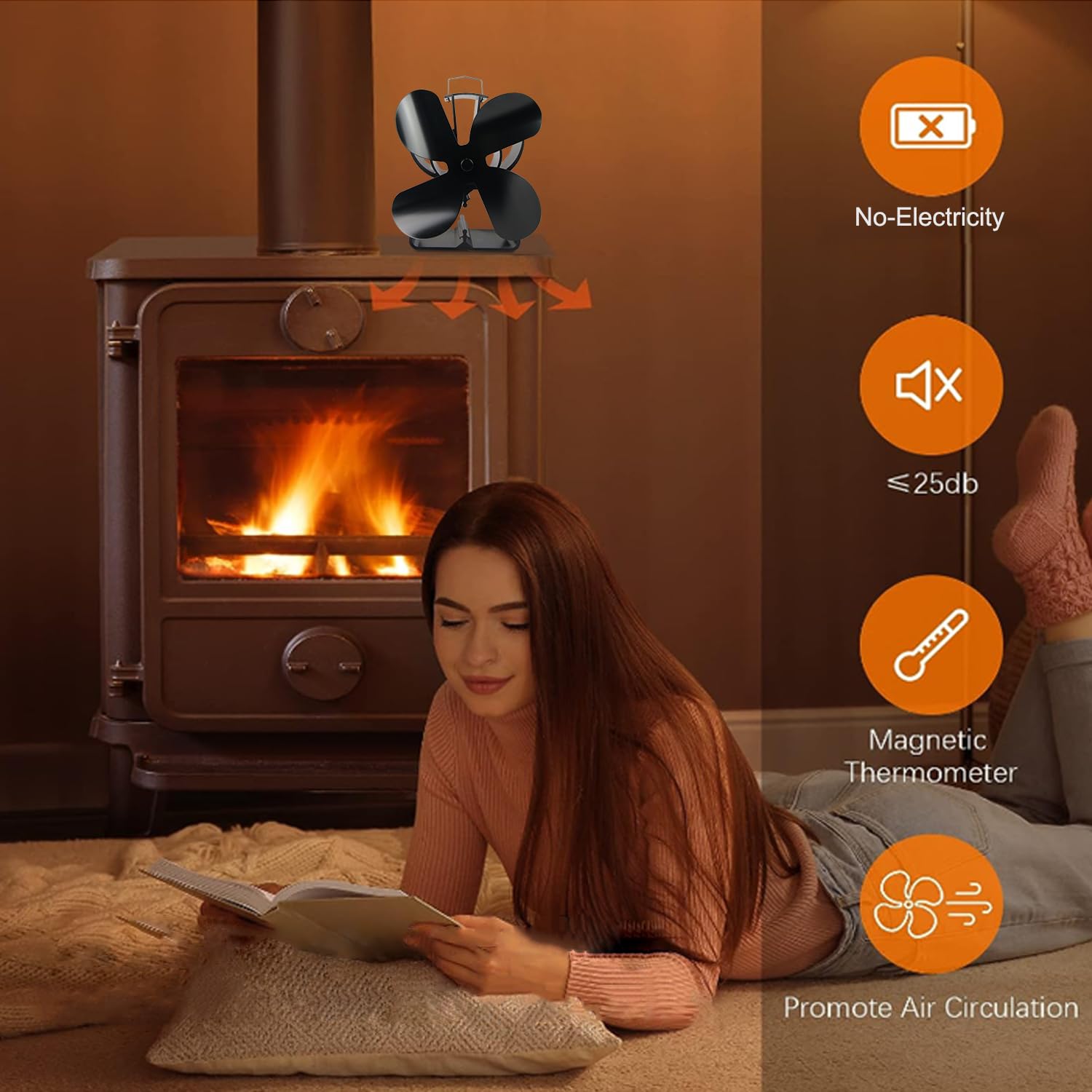 Ventilatore Per Stufa A Legna, 7 Pale, Silenzioso, Alimentato A Calore Per Camino Stufa A Legna Camino A Gas Bruciatore A Legna Collegato Al Tubo Del Camino 85260513 - Foto 11