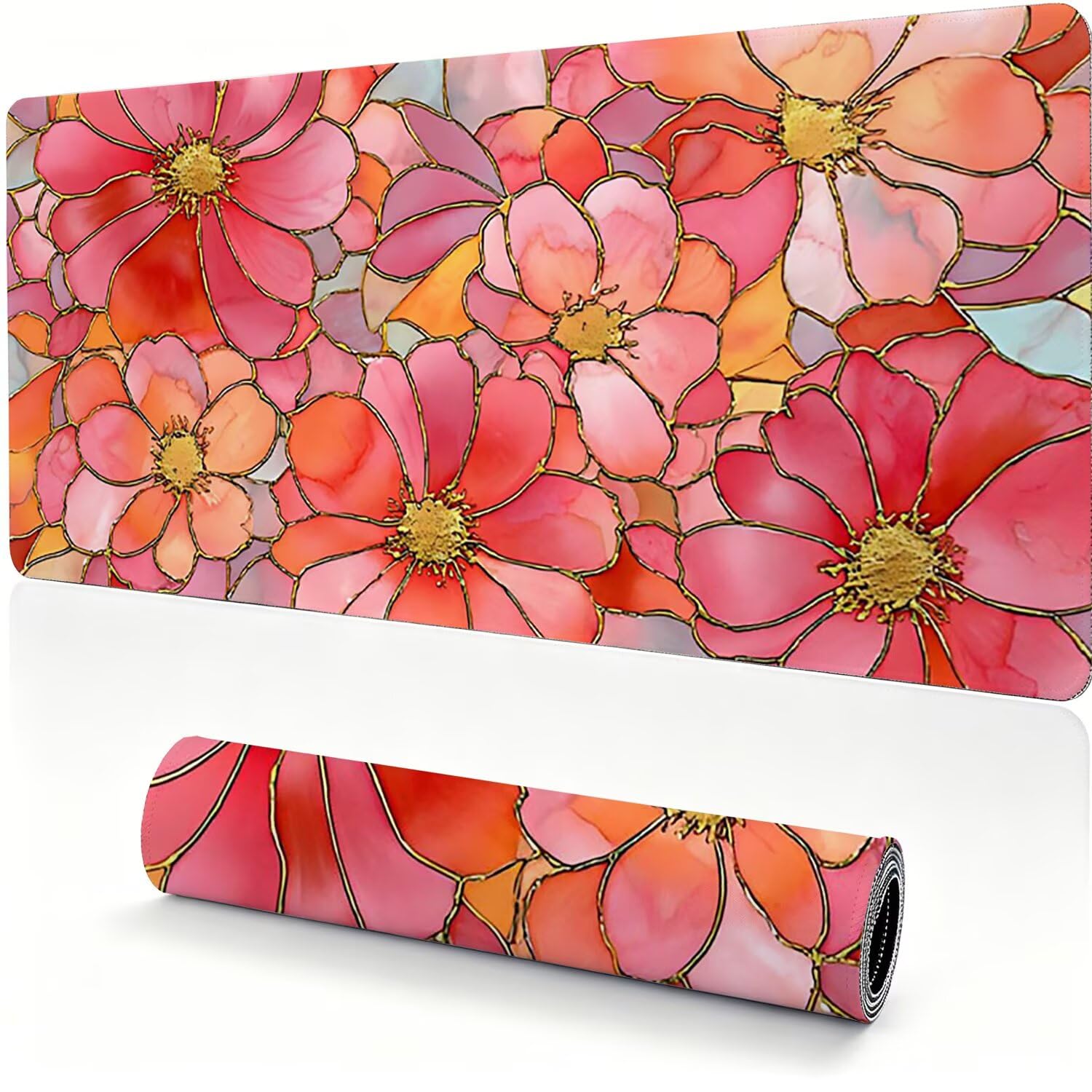 Tappetino Mouse Gaming XXL, Mousepad 1200x600x4mm rosa fiore 0x0-145 | Tappetino Scrivania con Base in Gomma Antiscivolo Bordi Cuciti per Computer, PC, Migliora la Precisione e la Velocità
