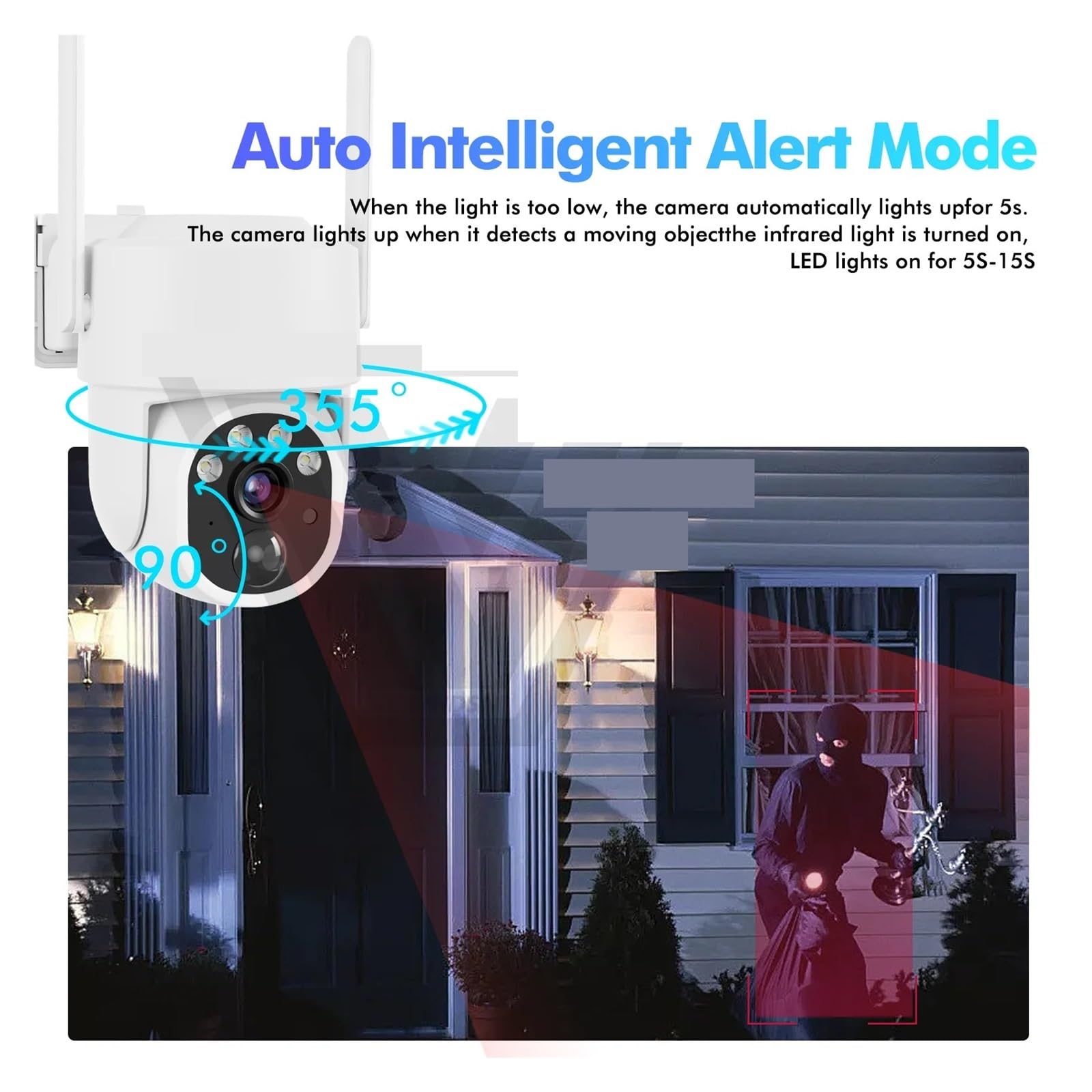 Cámara IP de 5 MP con energía Solar, WiFi, PTZ, for Exteriores, IP66, Resistente al Agua, batería integrada de 8000 mAh, cámara de vigilancia con detección Humana PIR 5X(5MP 1PCS NO SD Card)