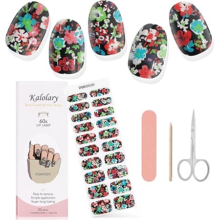 Kalolary 20PCS Gel Nail Wraps Nagelsticker, Selbstklebend Nagelfolie Nagelaufkleber Gel Nagellack Aufkleber Gel Nail Strips mit Nagelfeile Schere und Stick (20)