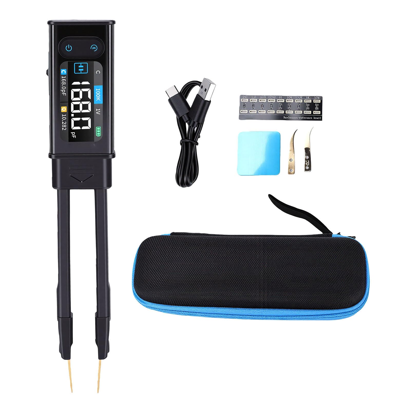 Walfront Medidor de 100 KHz, Probador de Componentes SMD con Precisión de 0.1% y Pantalla de Parámetros Duales para Medición de Capacitancia, Inductancia, Resistencia, Diodo y Voltaje