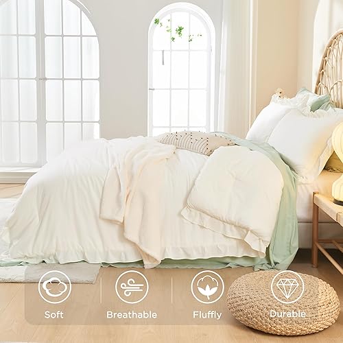 Miniatura 79 de Litanika Juego de edredón Queen de 3 piezas, color rosa rubor, para niñas y mujeres, con volantes, lindos edredones y juegos de ropa de cama, 02