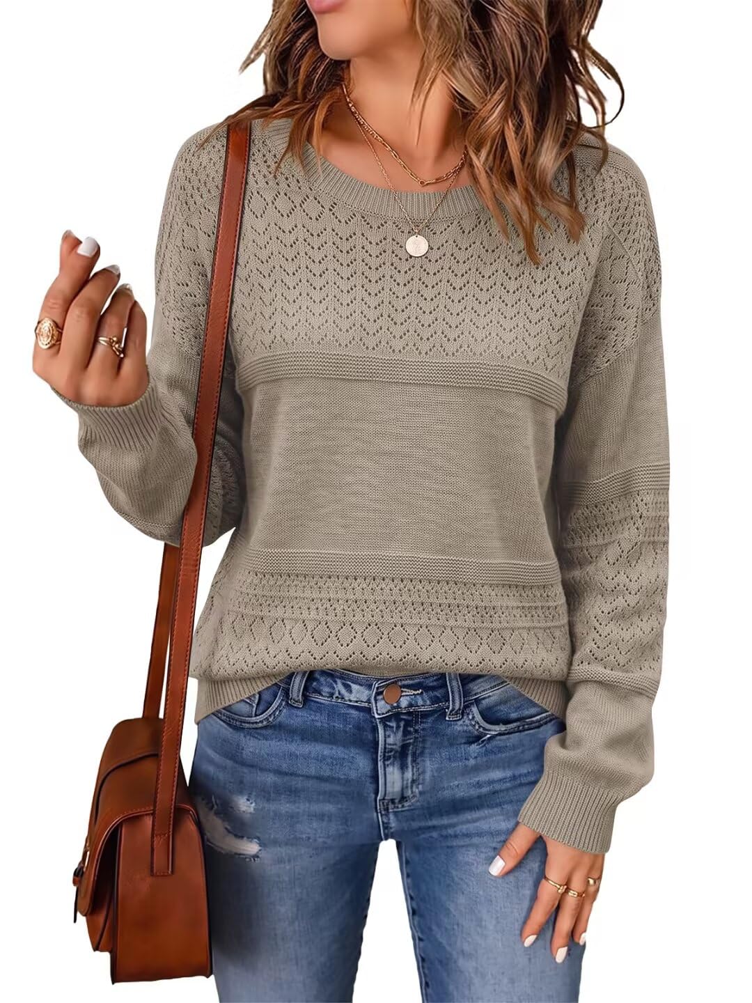 JOCAFIYE Sweaters for Women Long Sleeve Crew Neck Pullover Sweater Tops