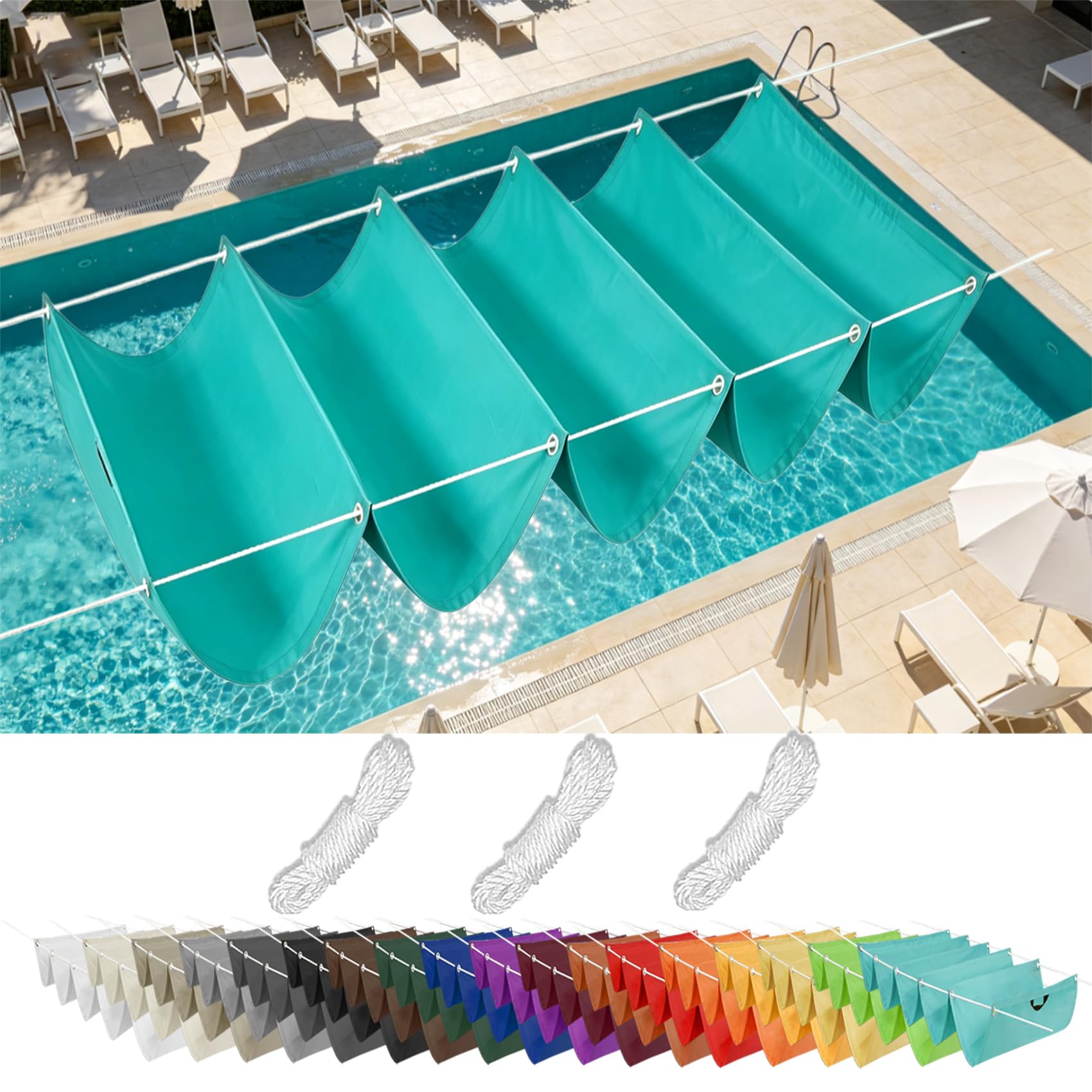 Voile d'ombrage rectractable bleu ciel 0.75x7.4m pour pergola