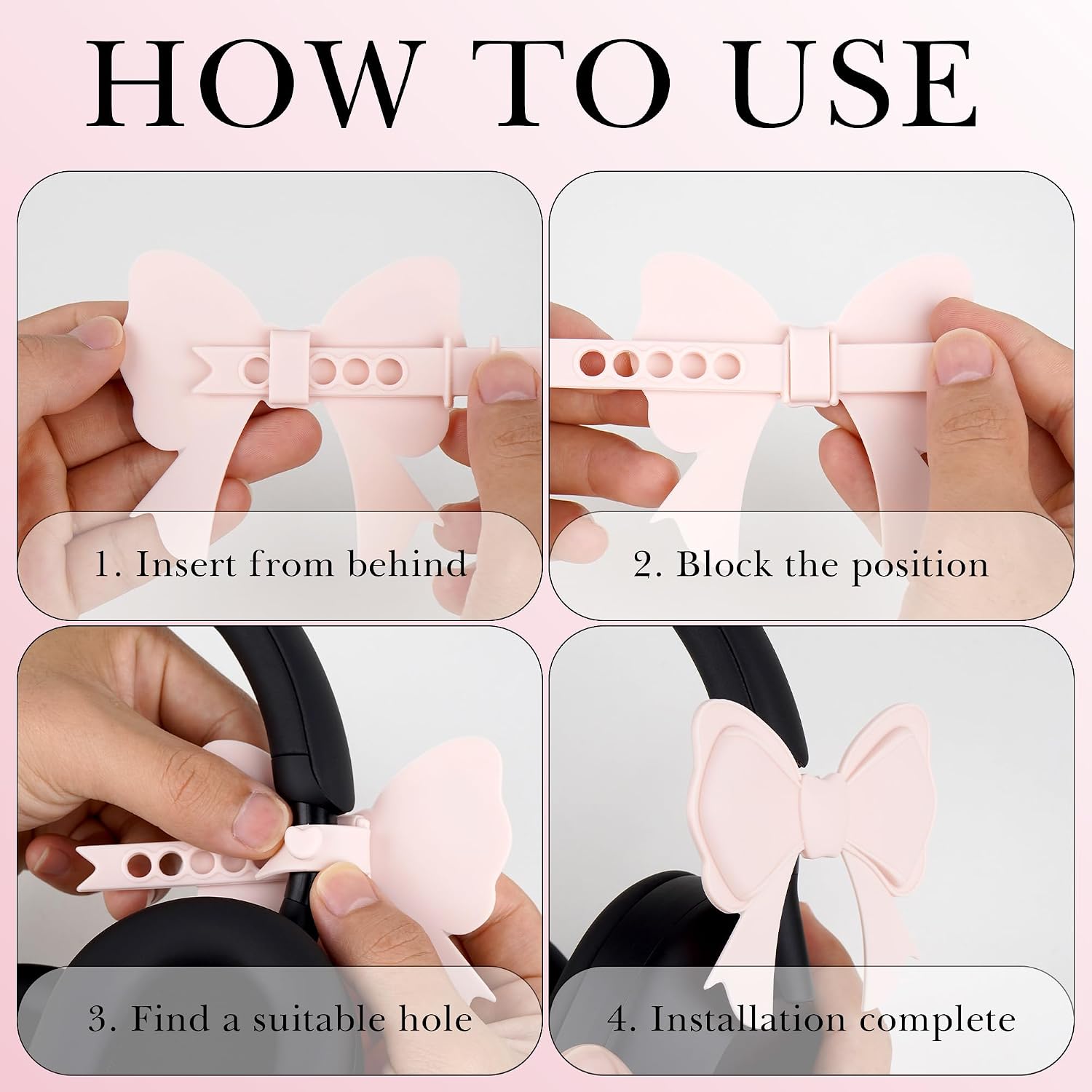 2 Pack Cute Silicone Bow Headphone Decorations, Adjustable Headphone Charms Accessories for Most Headphones, Fun Gift for Women & Gamers (Pink) image 4