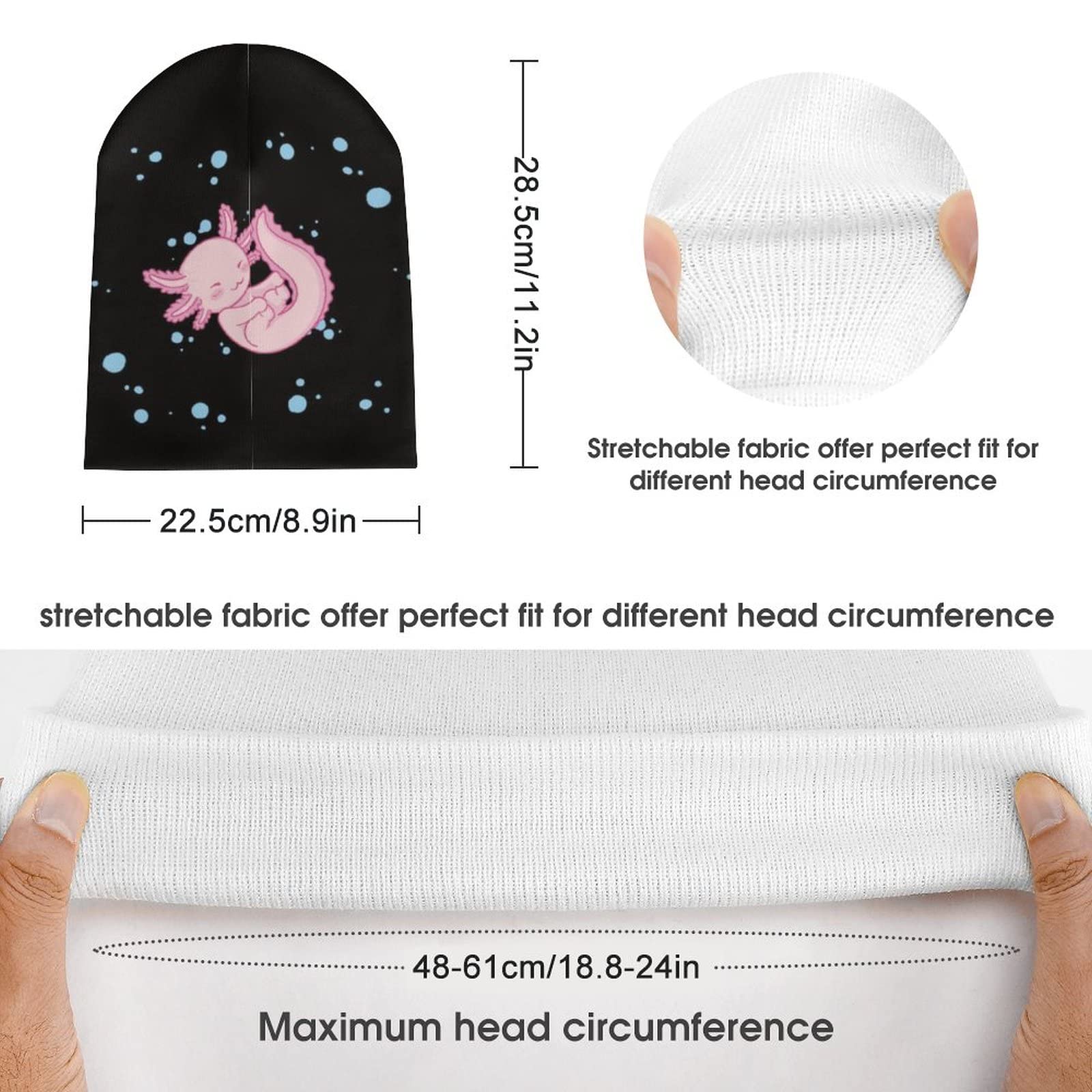 COOPASIA Personalized Axolotl Beanies Hat with Name Text Funny Axolotls Hats for Men Women Cute Cap Stretchy Soft Warm