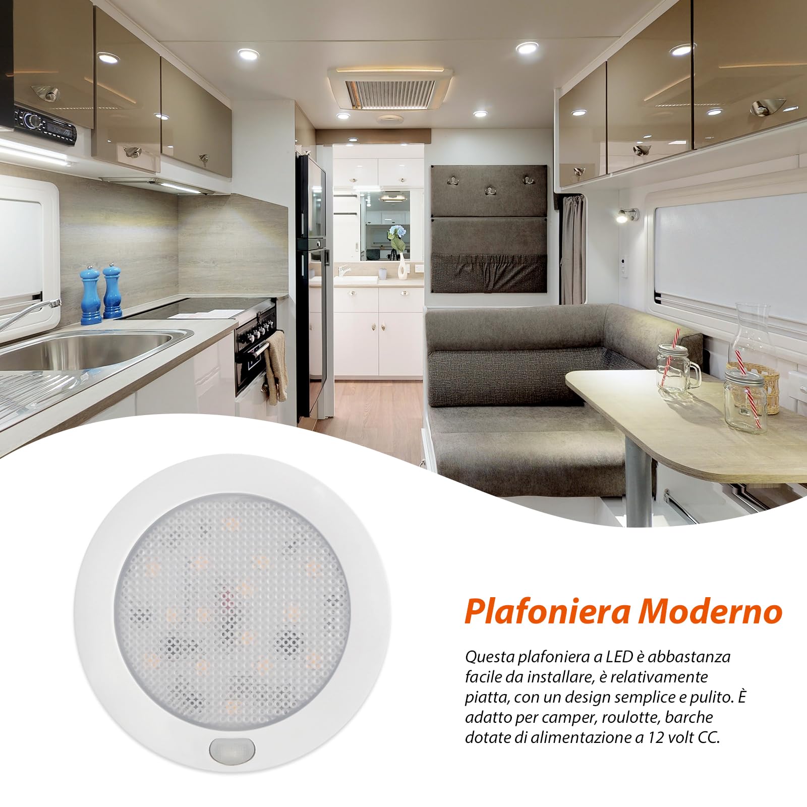 Dream Lighting Luce LED 12v Camper Plafoniera Soffitto Moderna Dimmerabile IP44 76MM 2,4W 3000K Bianco Caldo per Caravan Barca 4 Confezioni