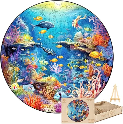 KAAYEE Rompecabezas circular, rompecabezas de madera para adultos, mundo submarino, rompecabezas circular de forma única, rompecabezas redondo de