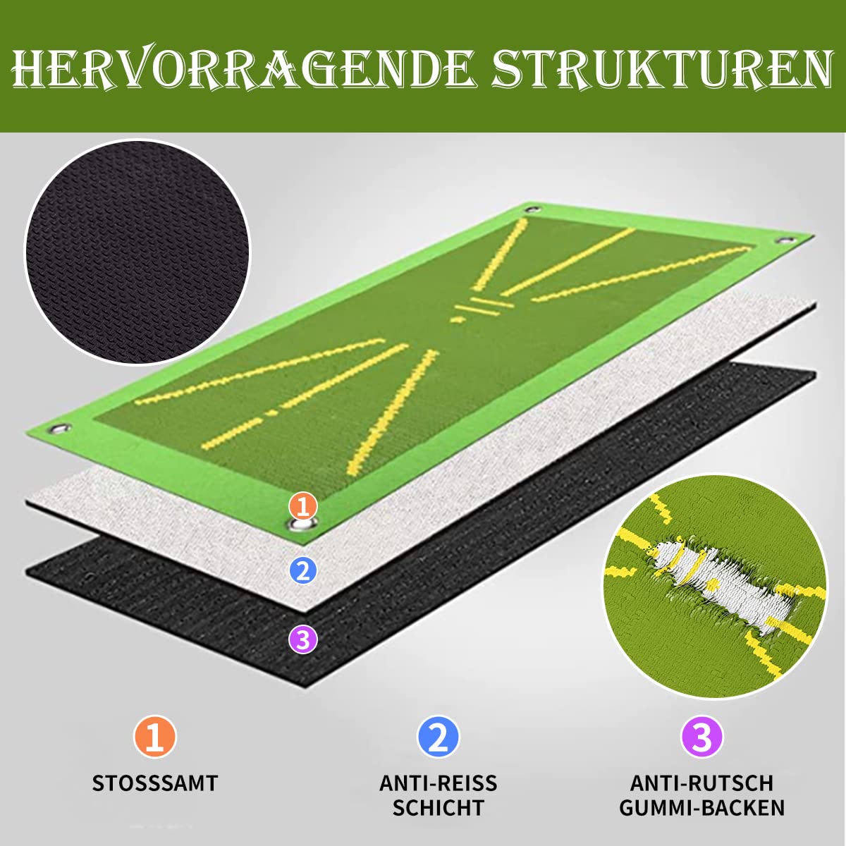Maxee Golf Trainingshilfen Mat, Golf-Trainingsmatte zur Schlagerkennung für Swing Detection Batting, Schwungweganalyse & richtige Schlägerhaltung, Golf-Übungsmatte für Indoor Outdoor, 25 * 50cm