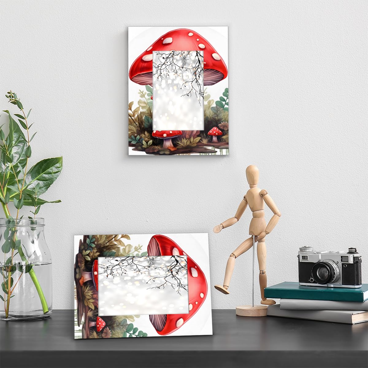 3 Portafoto A Fungo In Legno Con Clip - Porta Note E Foto Per Decorazione Casa