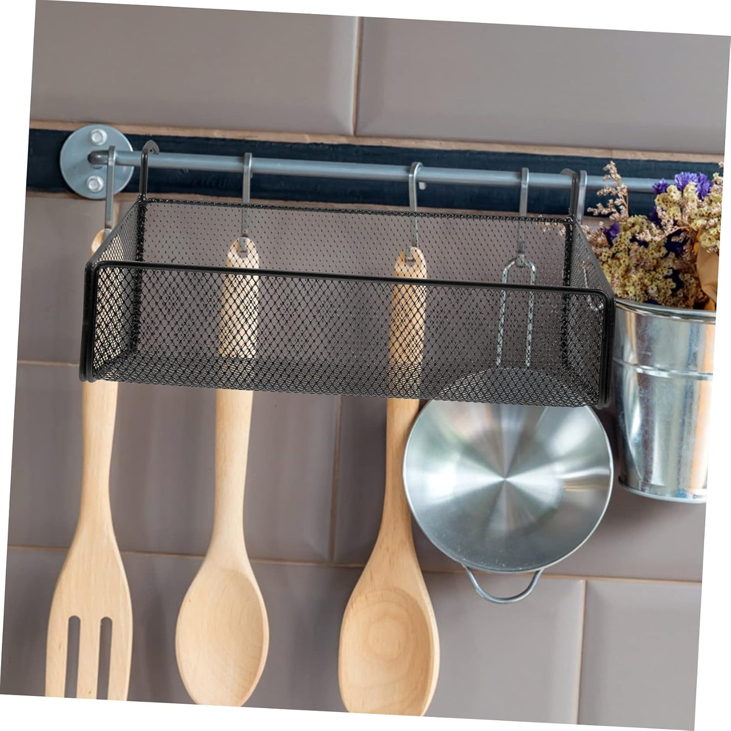 SOLUSTRE Hanging Iron Storage Basket for Home Kitchen, Black Space Saving