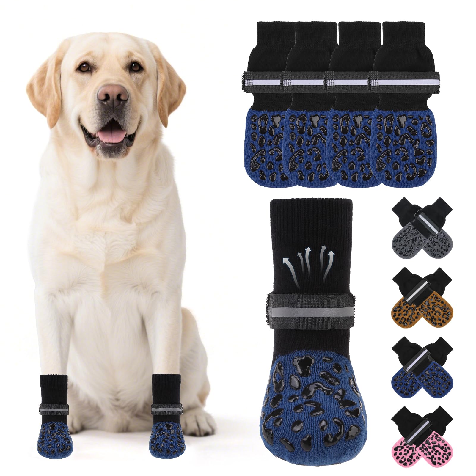 KOOLTAIL Anti Slip Dog Socks to Prevent Licking Paws,Dog Shoes for Hot Pavement, Reflective Traction Control Booties, Dogs Boots & Paw Protector for Hardwood Floors Small Medium Large Senior Dogs