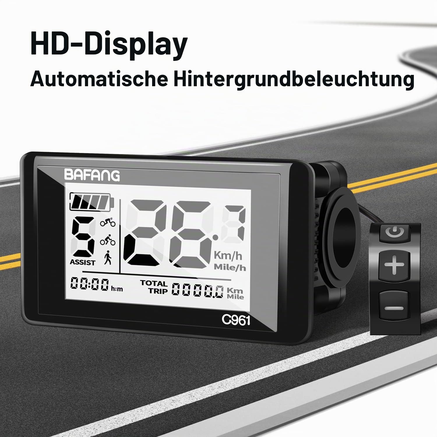 Zeekpowa Ebike Display C961 für BAFANG BBS01B BBS02B BBSHD Motor E-Bike Fahrrad Ebike Computer mit 0-9 PAS UART Protokoll
