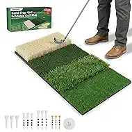 4-in-1 Foldable Heavy-Duty Golf Hitting Mat, Sand & Tee Turf, Anti-Slip Backing，for Swing/Chip/Putting Practice，Golf Practice Mat with Golf Mat Tees