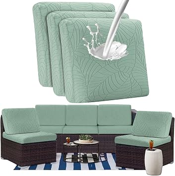 1/2/3/4/8PCS Stretch Patio Sofa Seat Cushion Cover Outdoor TPU Waterproof Replacement Slipcovers Outdoor Elastic Leaf Pattern Textured Porch Couch Furniture Protector Green,3PCS