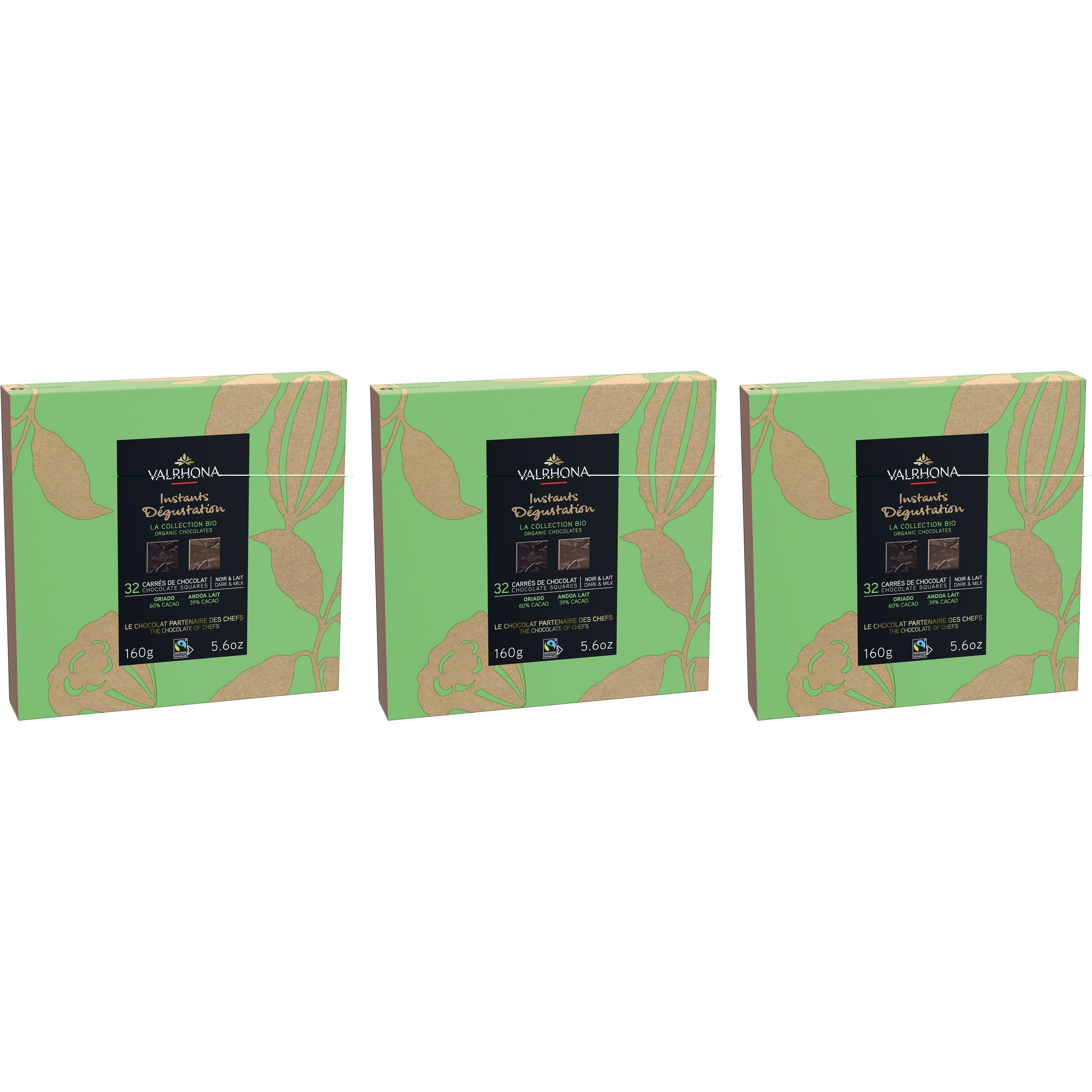 Valrhona Schachtel 32 Bio-Schokoladentäfelchen Frankreich inkl. FeinWert E-Book (3 x 160g)